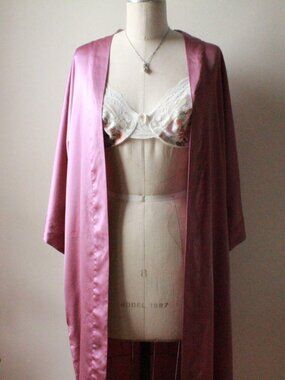 victoria’s secret mauve pink satin longline kimono robe xs/s